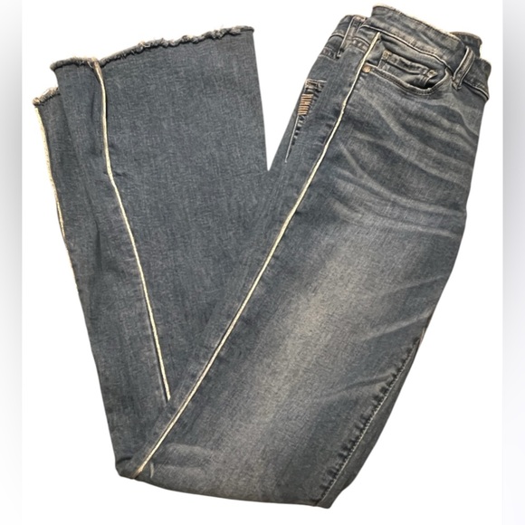 Paige Women's High Rise Lou Lou Flare Jeans Silver Piping Out-seam Slit - Picture 3 of 13